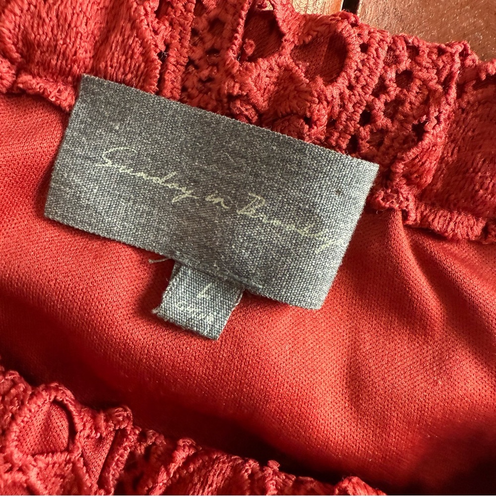 Anthropologie Sunday in Brooklyn Brick Red Lace Off-Shoulder Blouse - Picture 7 of 10